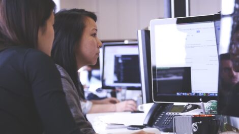 A woman at a computer